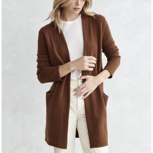 Jenni Kayne 100% Cashmere Sweater Coat Cardigan Sweater Cinnamon Size Medium - Picture 1 of 16